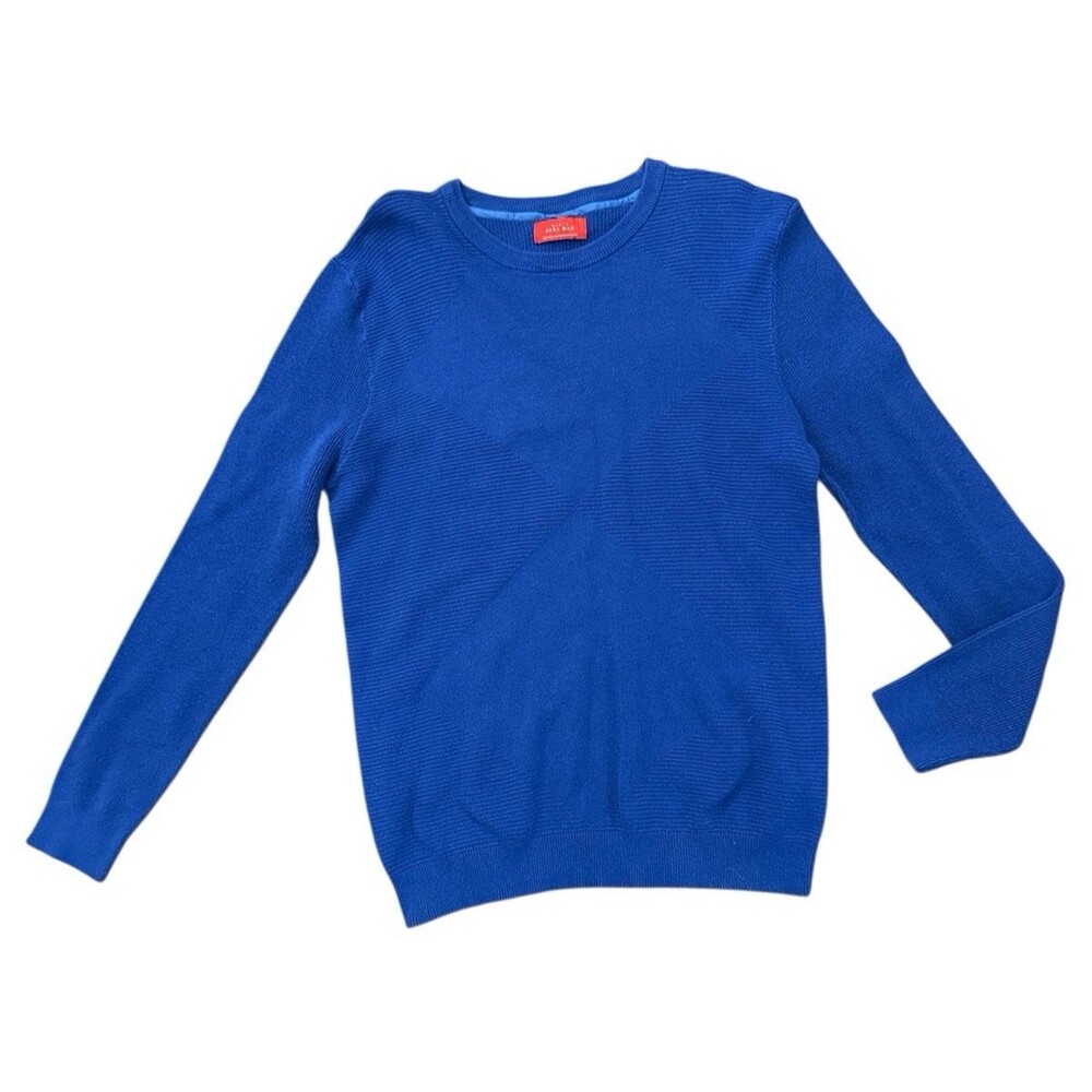 Zara Sweater Men's Large Blue Crewneck Knit Pullover Ribbed Hem Cuffs